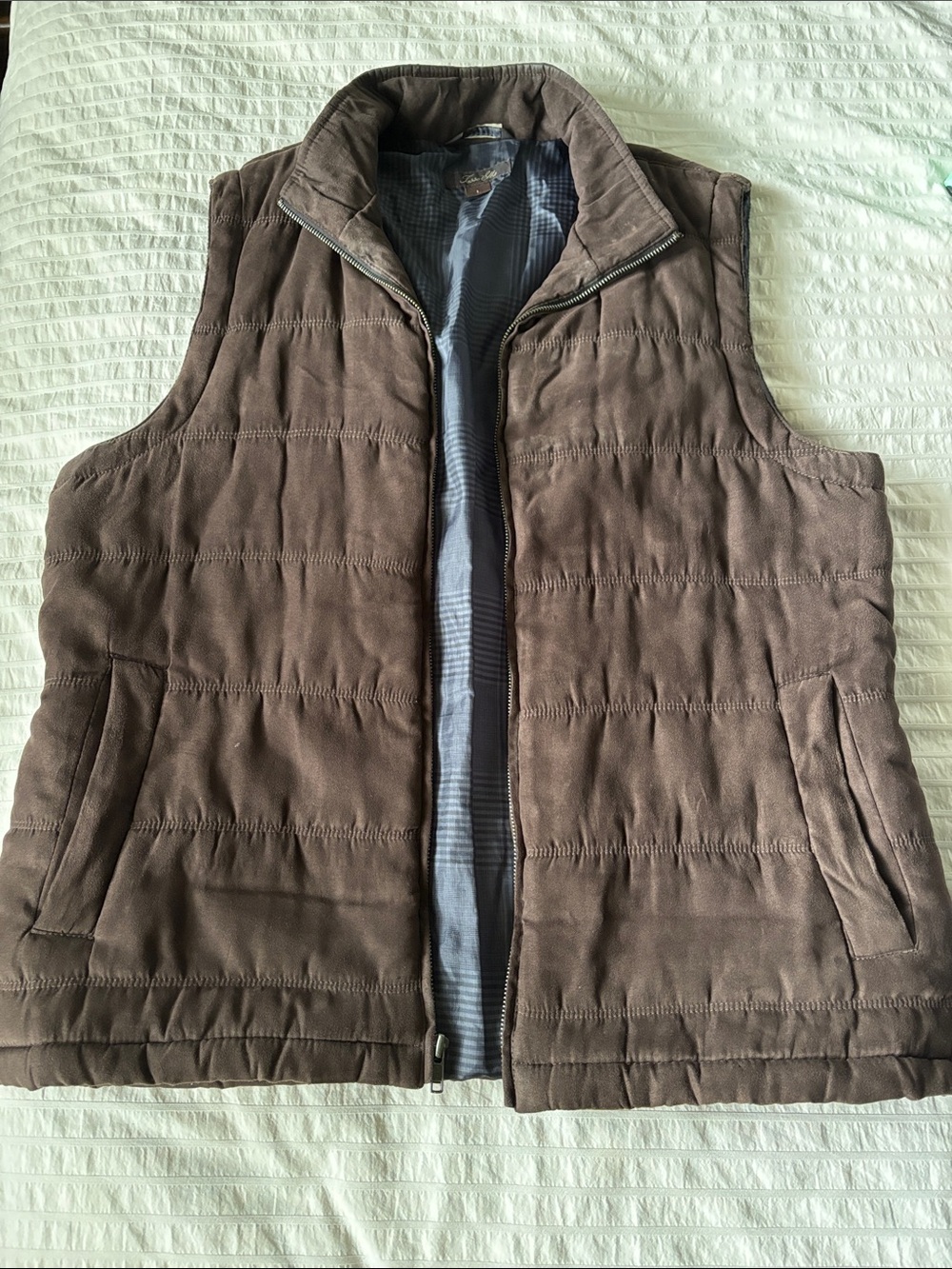 Tasso Elba Brown Quilted Faux Suede Puffer Vest